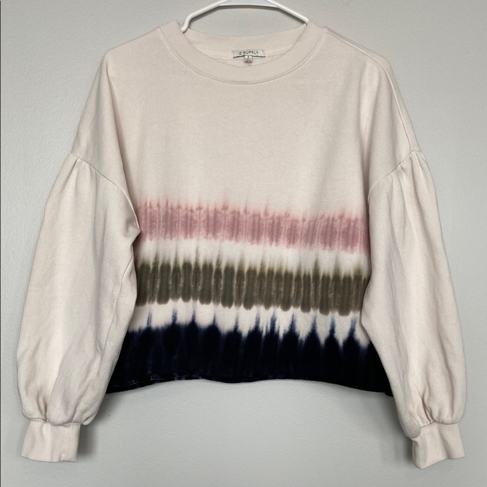 Z Supply Tie Dye Themed Cream Puff Sleeve Sweatshirt